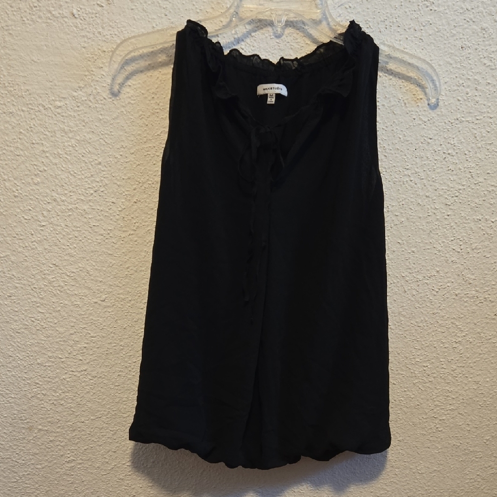 B10 Max Studio Black Ruffled Tie Front Sleeveless Bubble Blouse Sz Med